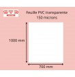 PVC TRANSPARENT RIGIDE BRILLANT 150 microns - 700X1000 MM PAR 100 FEUILLES