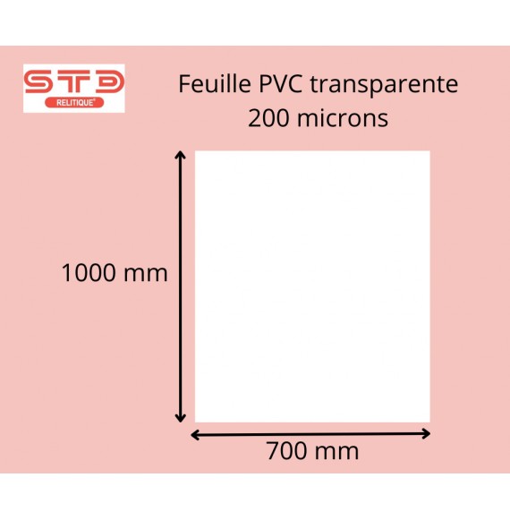 PVC TRANSPARENT RIGIDE BRILLANT 200 microns - 700X1000 MM PAR 100 FEUILLES