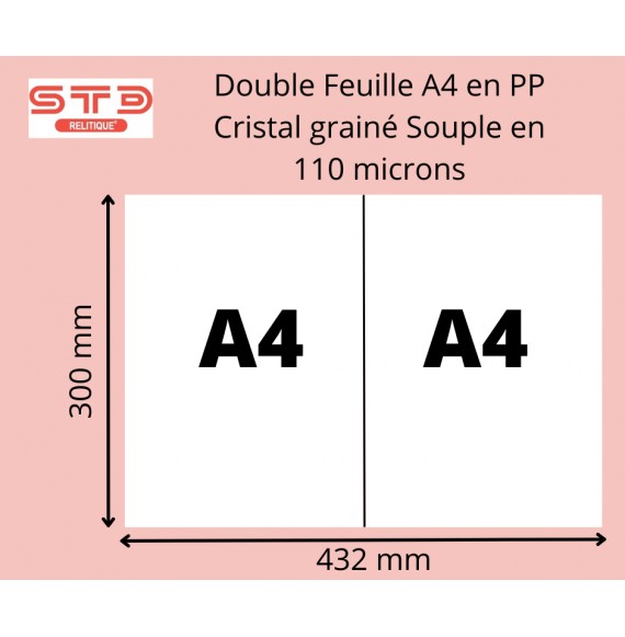 DOULBE A4 PP SOUPLE Cristal Grainé 110 MICRONS 700X1000 MM PAR 100 FEUILLES